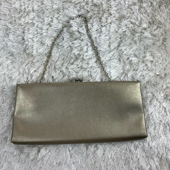 Champagne Metallic Clutch Bag 12” x 6” Chain - Picture 2 of 4
